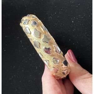 Vintage Trifari Hinged Bangle Bracelet Gold & Silver Pebble Design